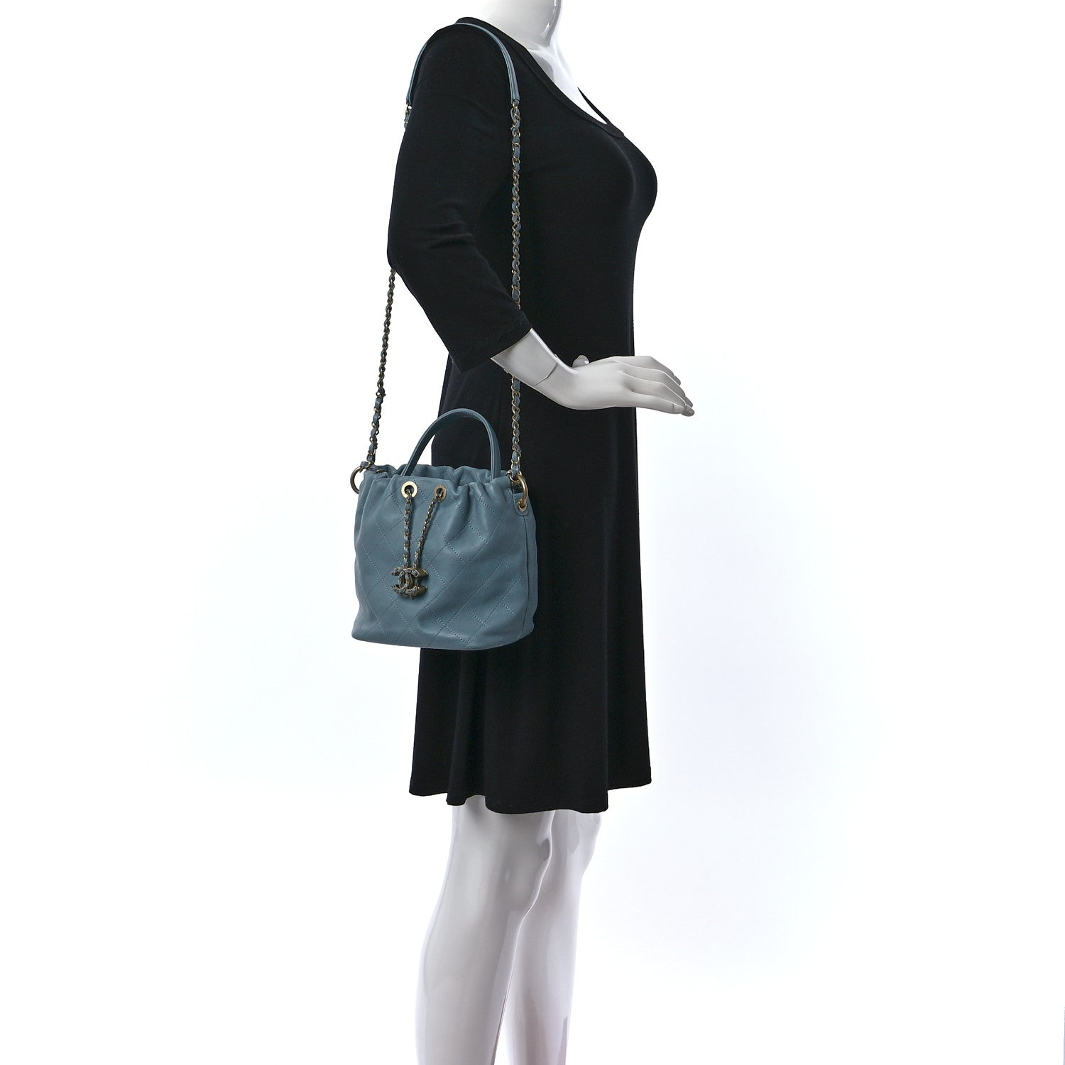 Chanel Lambskin Quilted Antique Signs Drawstring Bag Blue 2 of 9