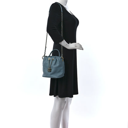 Chanel Lambskin Quilted Antique Signs Drawstring Bag Blue 2 of 9