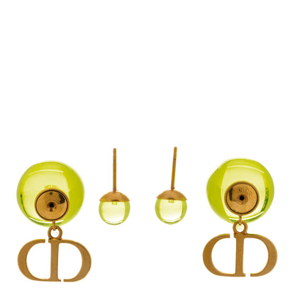 Christian Dior Metal Resin CD Tribales Earrings Translucent Green 3 of 5