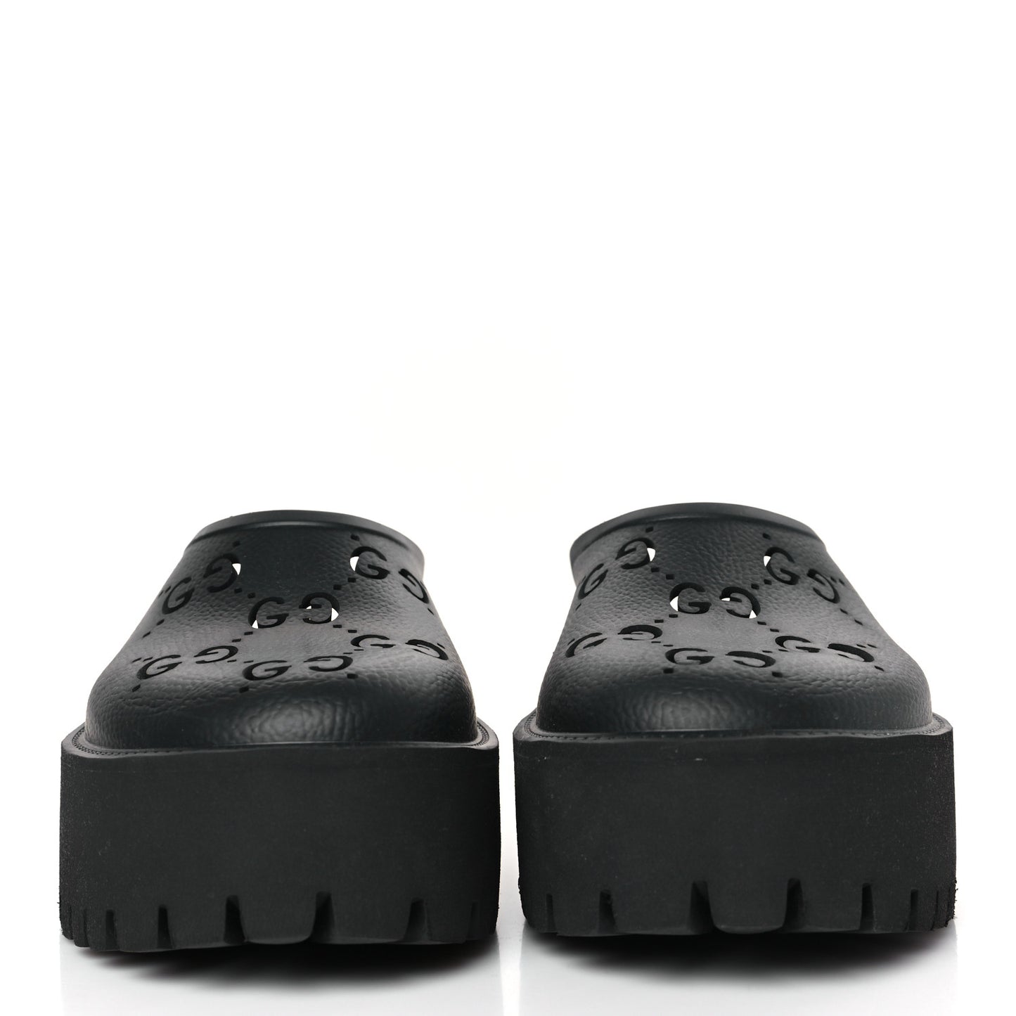 Rubber GG Monogram Perforated Elea Platform 55mm Lug Sole Sandals 39 Black