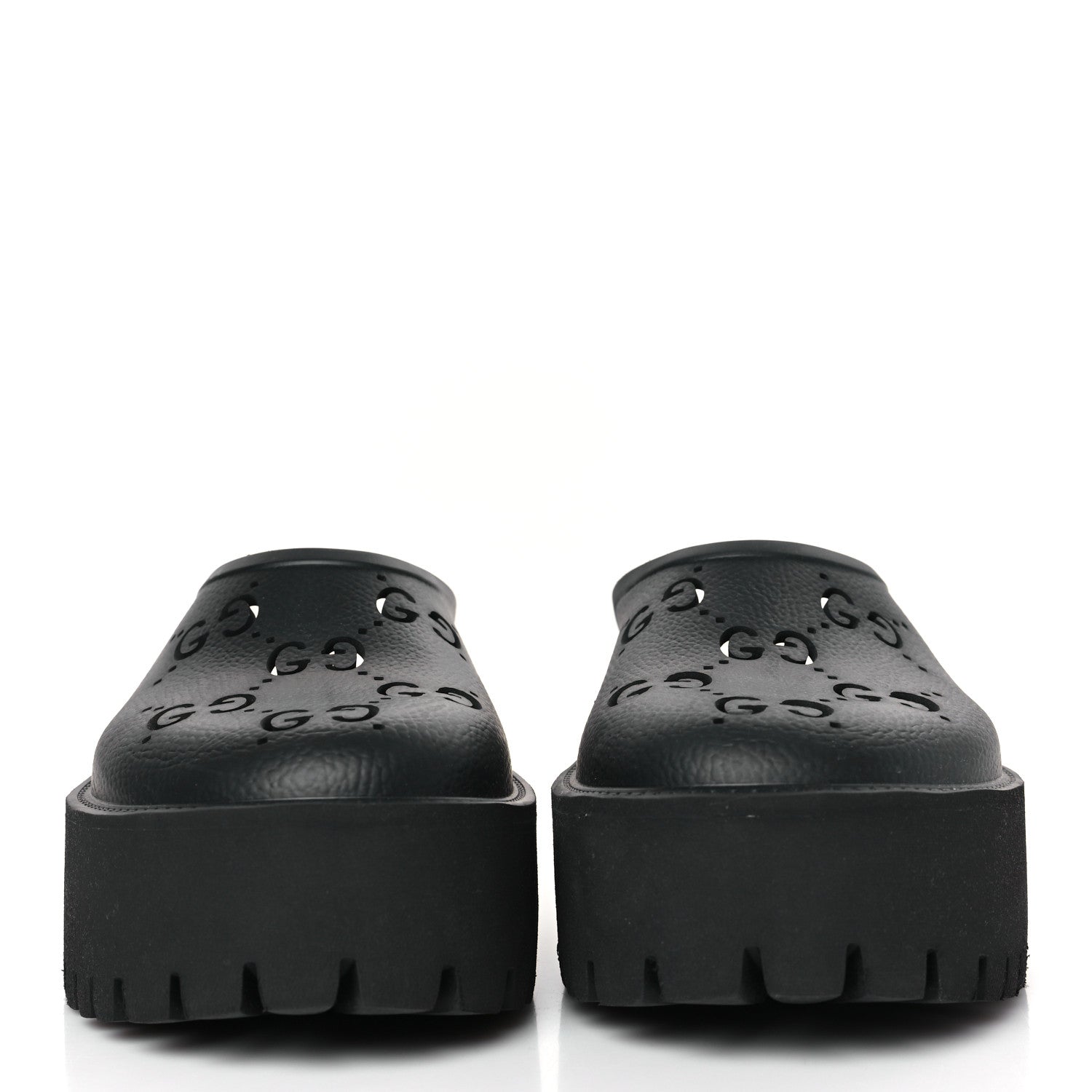 Gucci Rubber GG Monogram Perforated Elea Platform 55mm Lug Sole Sandals 39 Black 2 of 9