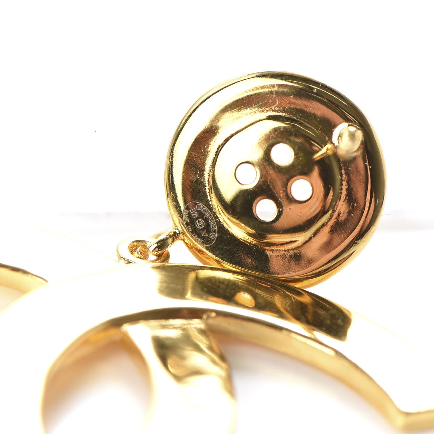 Chanel Metal Large Paris Button Earrings Gold 4 of 5