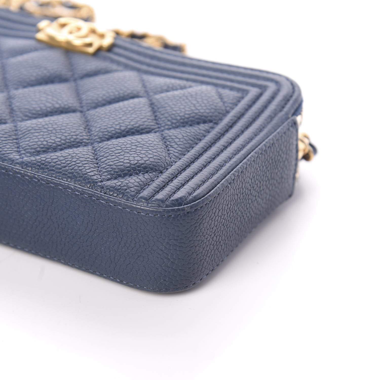 Chanel Caviar Quilted Small Boy Clutch With Chain Blue 12 of 12