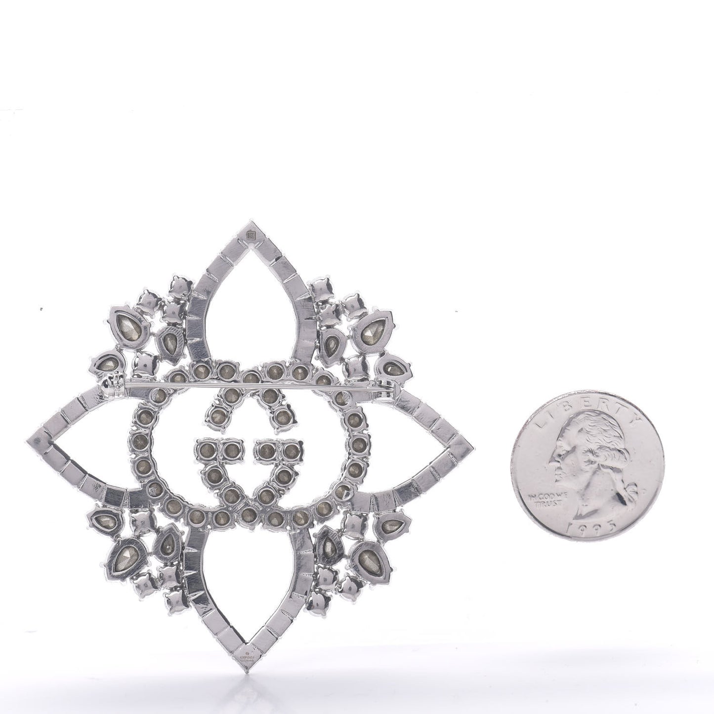 Metal Crystal Double G Brooch Silver