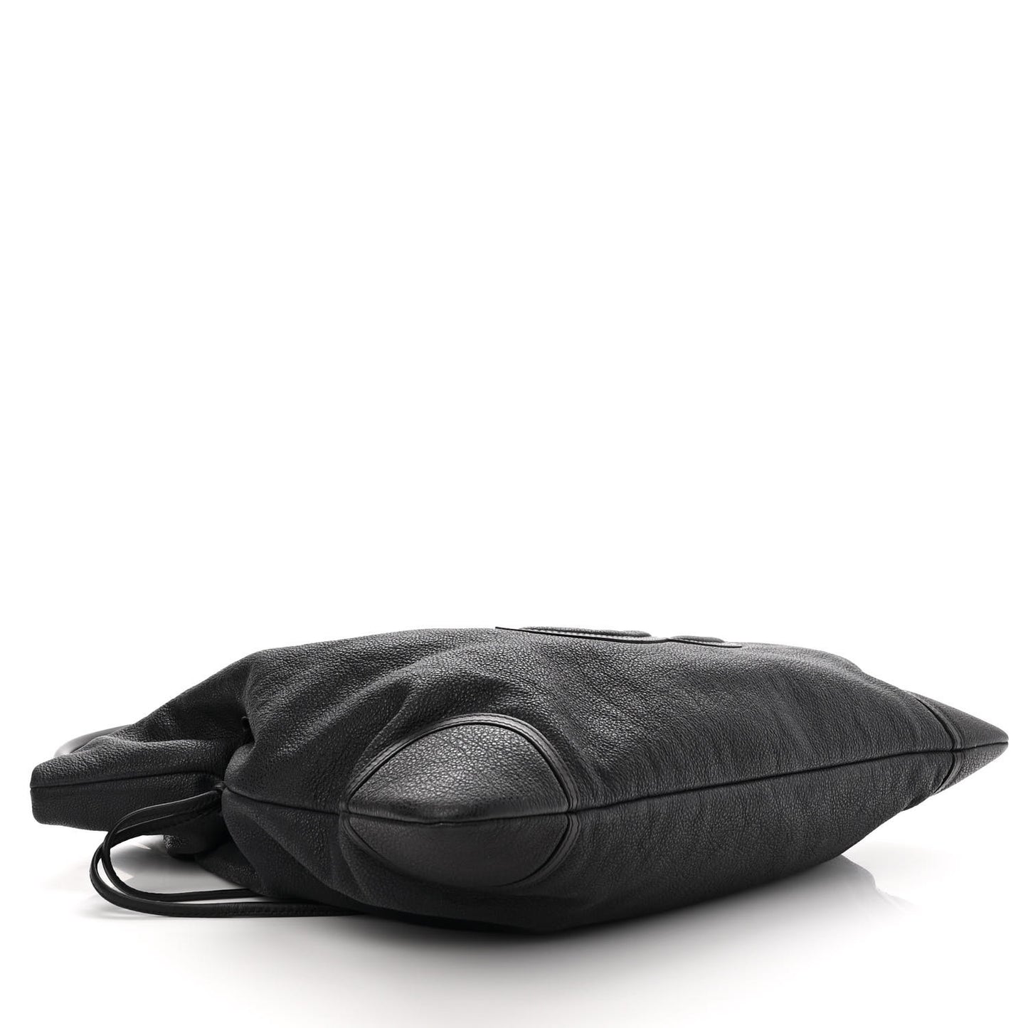 Washed Calfskin Drawstring Tote Black