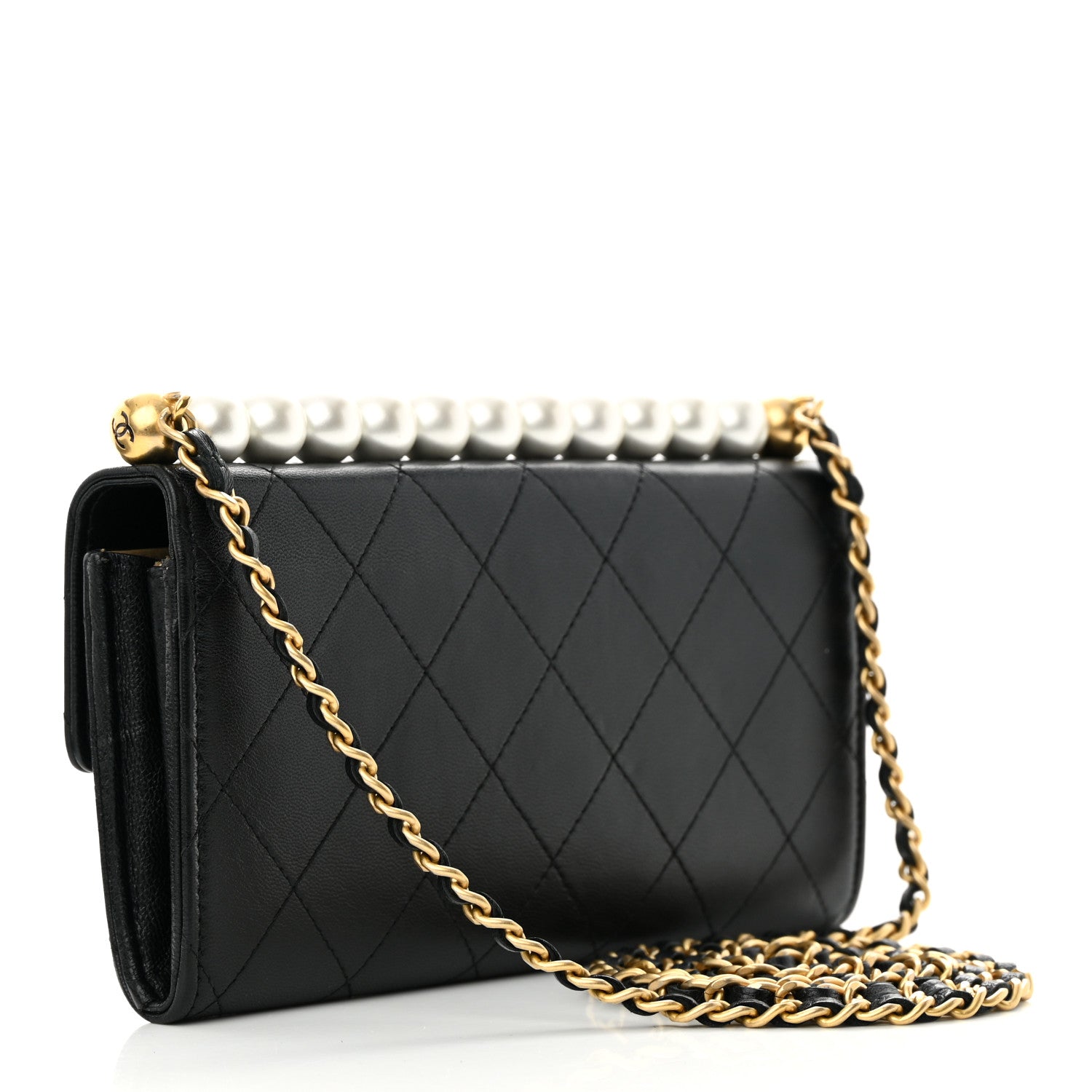 Chanel Lambskin Quilted Chic Pearls Clutch With Chain Black 3 of 14
