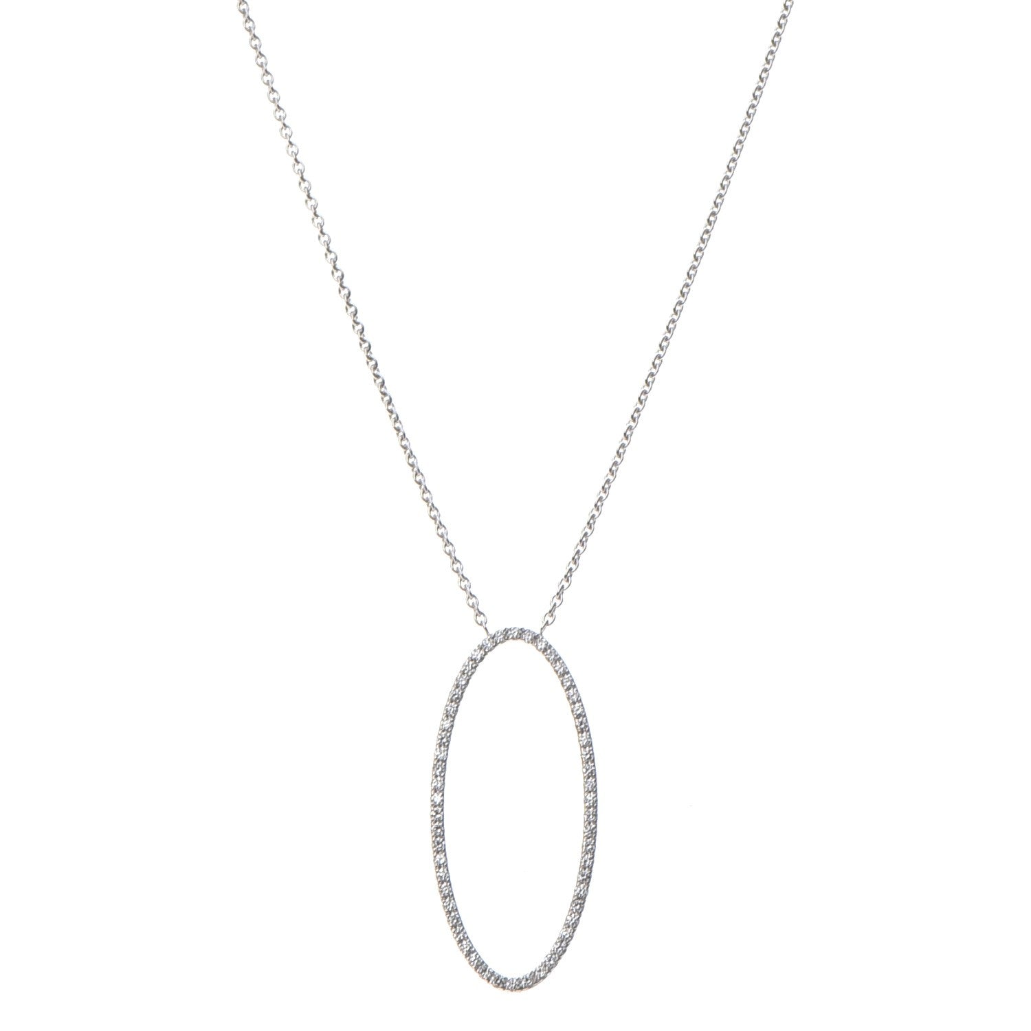 Tiffany 18K White Gold Diamond Metro Oval Pendant Necklace 1 of 8