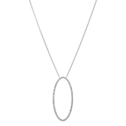 Tiffany 18K White Gold Diamond Metro Oval Pendant Necklace 1 of 8