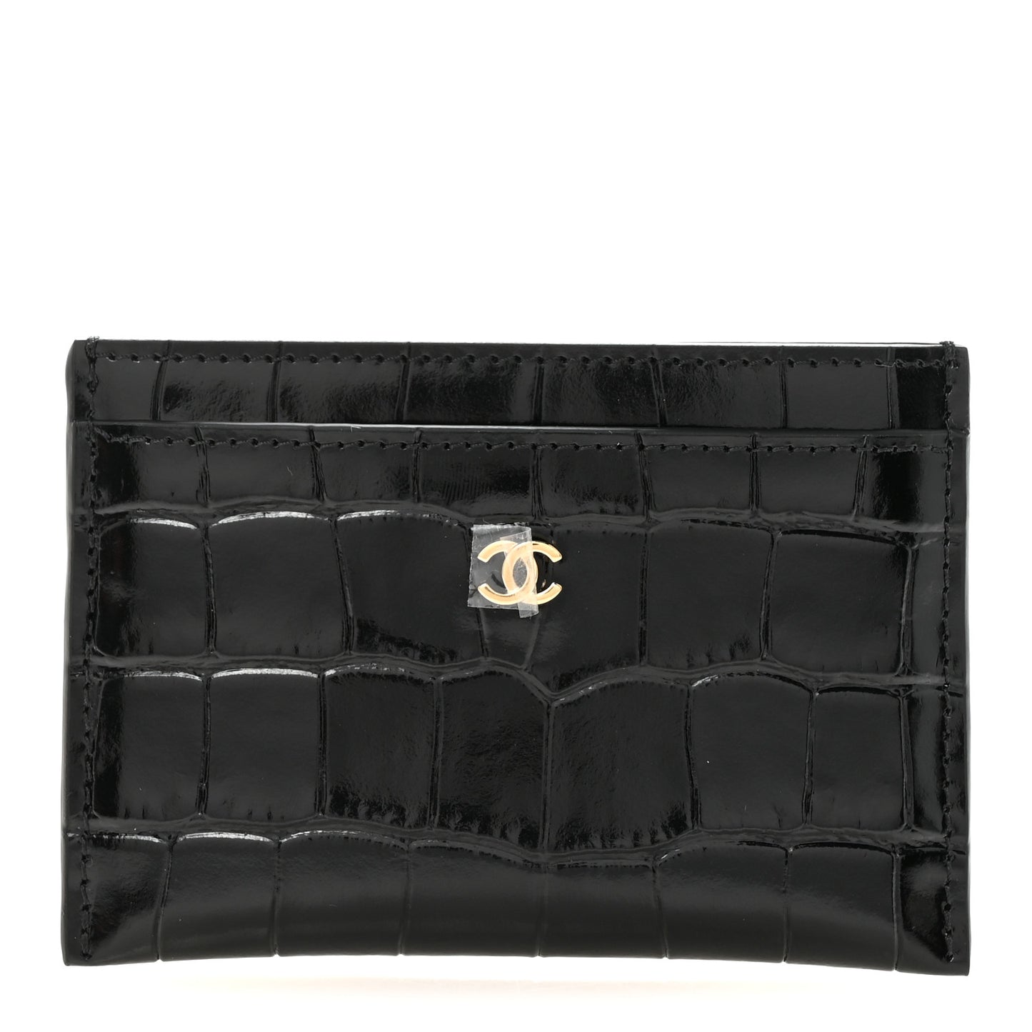 Calfskin Crocodile Embossed Crococo Card Holder Black
