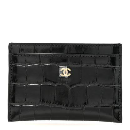 Chanel Calfskin Crocodile Embossed Crococo Card Holder Black 1 of 8