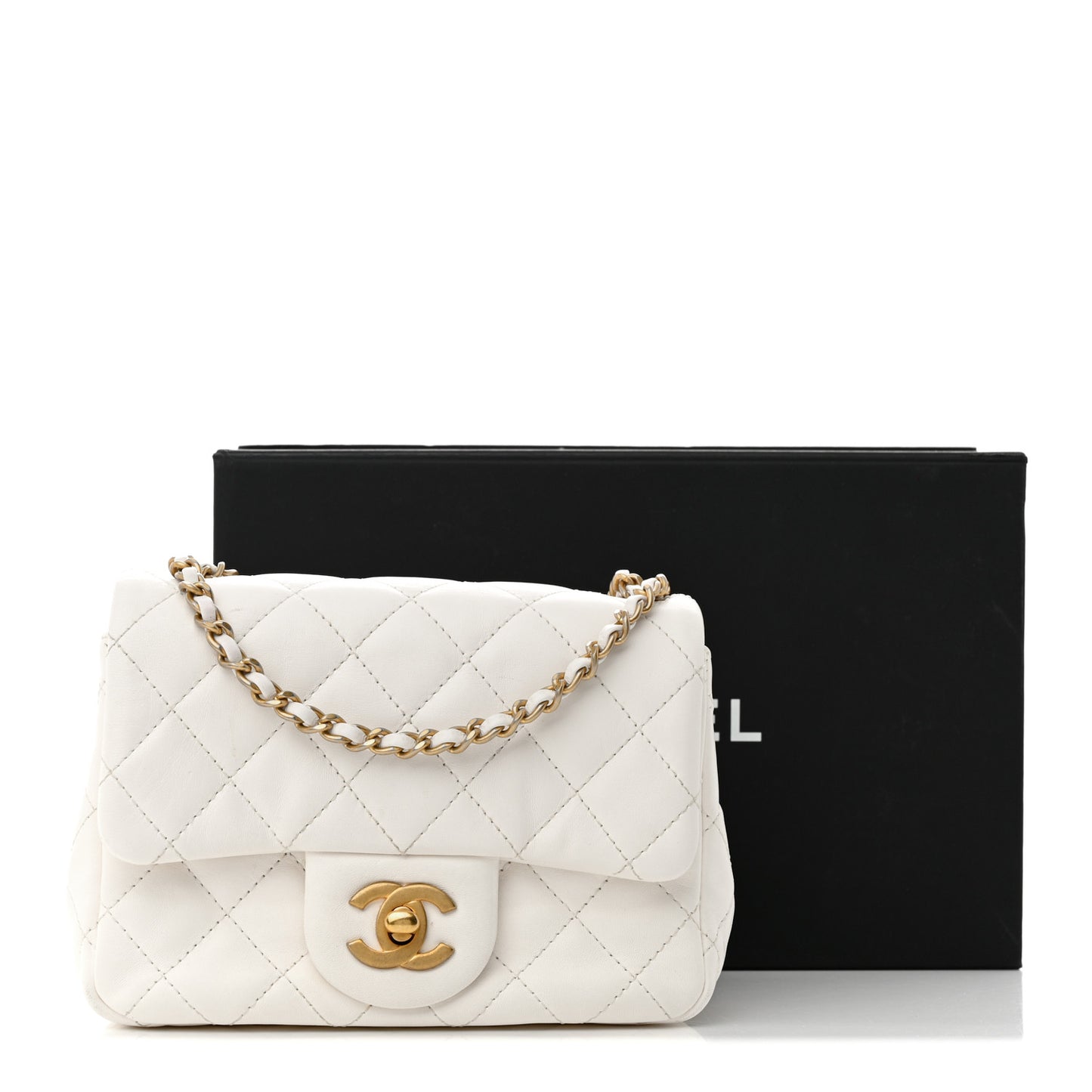 Lambskin Quilted Mini Pearl Crush Flap White