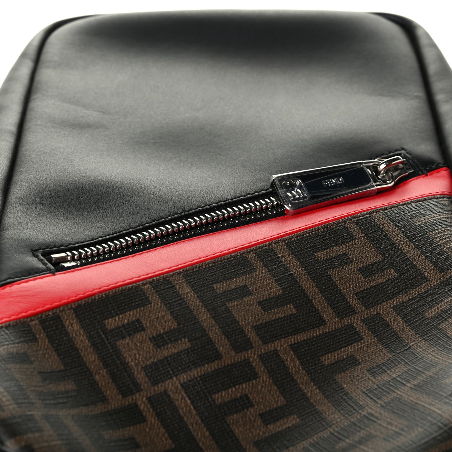 Glazed Fabric Vitello Liberty FF 1974 Diagonal Sling Bag Tobacco Rosso Black