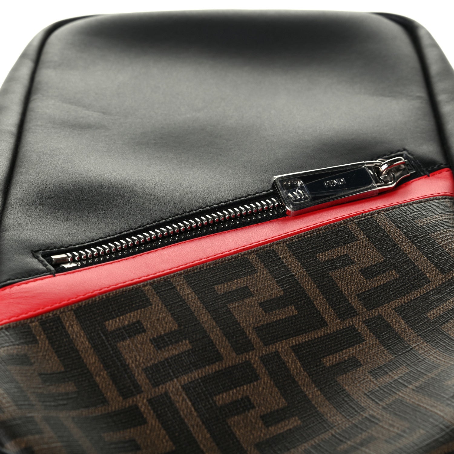 Fendi Glazed Fabric Vitello Liberty FF 1974 Diagonal Sling Bag Tobacco Rosso Black 5 of 6