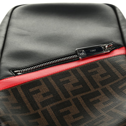 Fendi Glazed Fabric Vitello Liberty FF 1974 Diagonal Sling Bag Tobacco Rosso Black 5 of 6