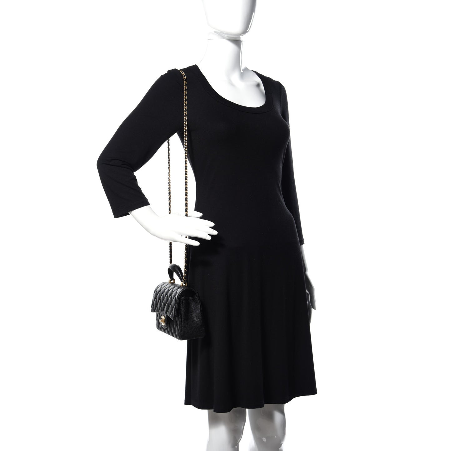 Caviar Quilted Mini Top Handle Rectangular Flap Black