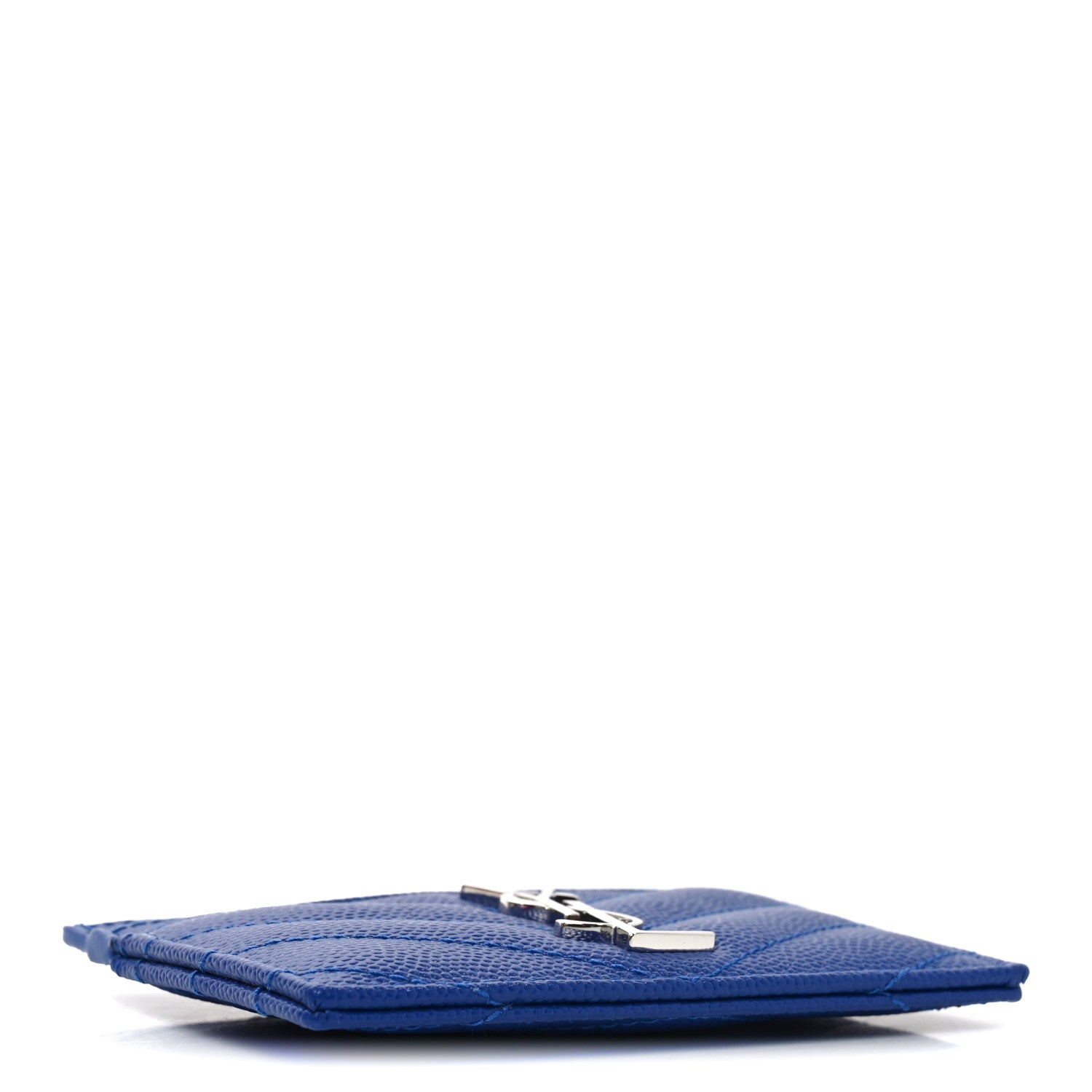 Saint Laurent Grain De Poudre Matelasse Chevron Monogram Credit Card Case Blue Gitano 4 of 7