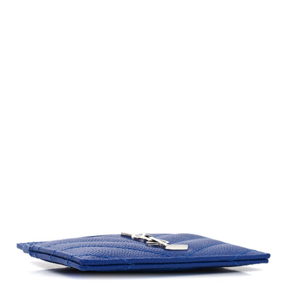 Saint Laurent Grain De Poudre Matelasse Chevron Monogram Credit Card Case Blue Gitano 4 of 7
