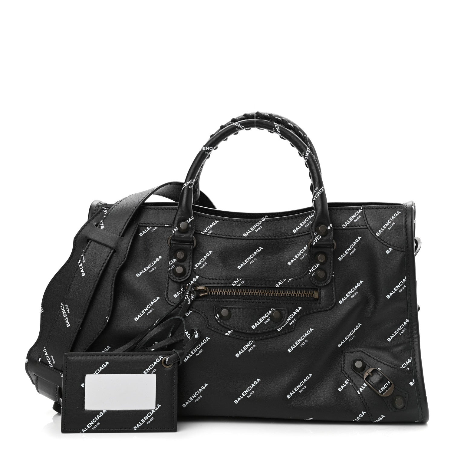 Balenciaga Veau Allover Logo Classic Hardware S City Black White 1 of 11