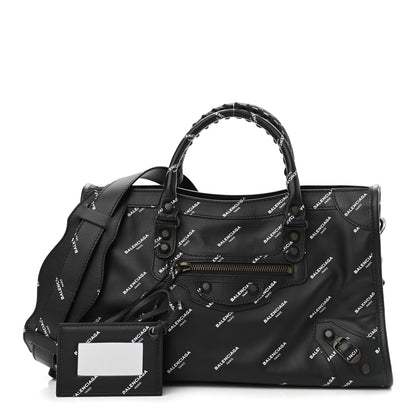 Balenciaga Veau Allover Logo Classic Hardware S City Black White 1 of 11