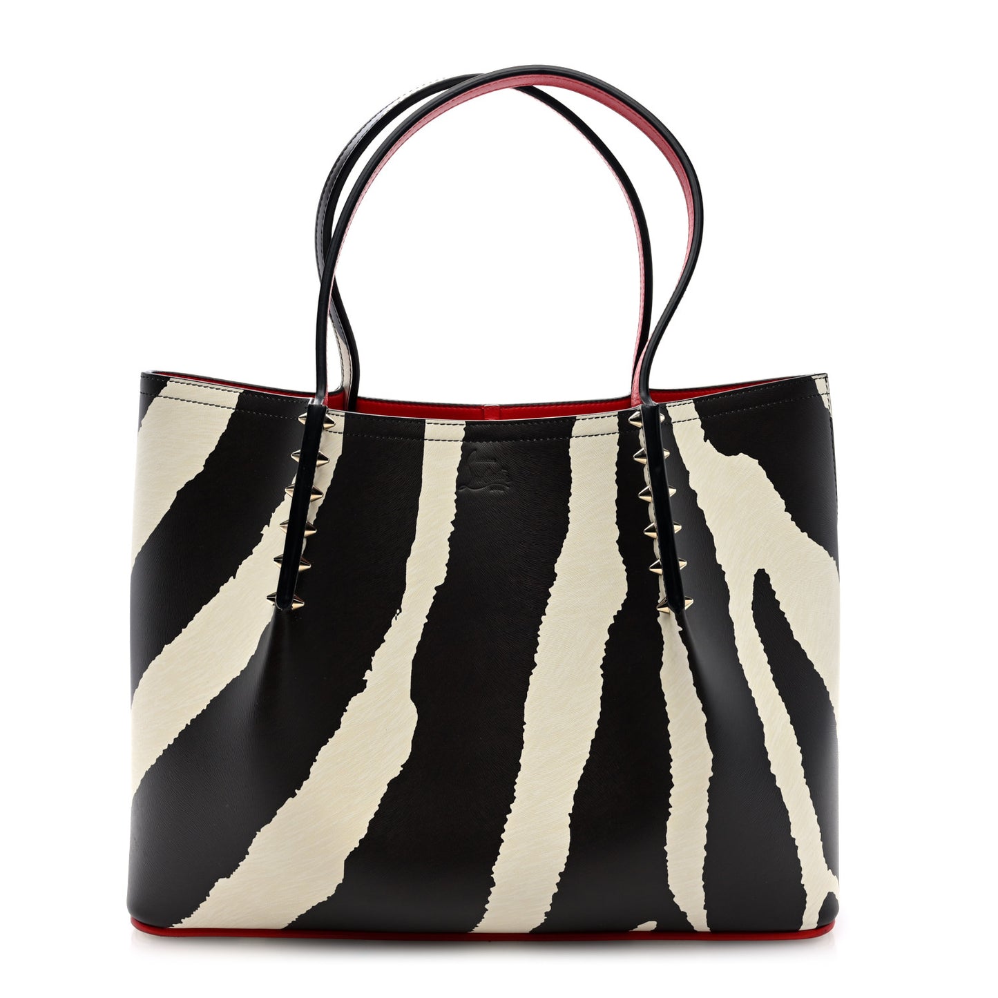 Calfskin Zebra Print Spiked Large Cabarock Shopper Tote Brown White