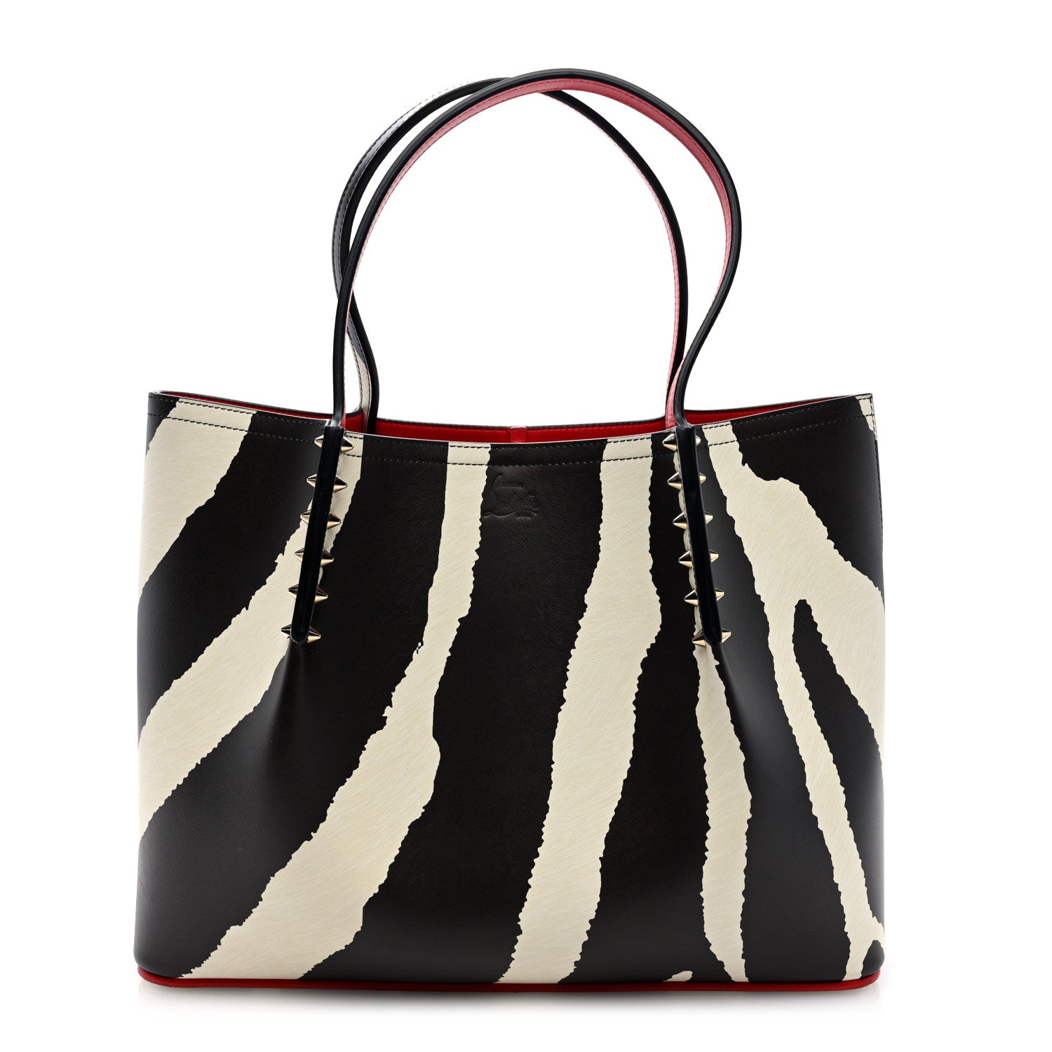 Christian Louboutin Calfskin Zebra Print Spiked Large Cabarock Shopper Tote Brown White 1 of 9