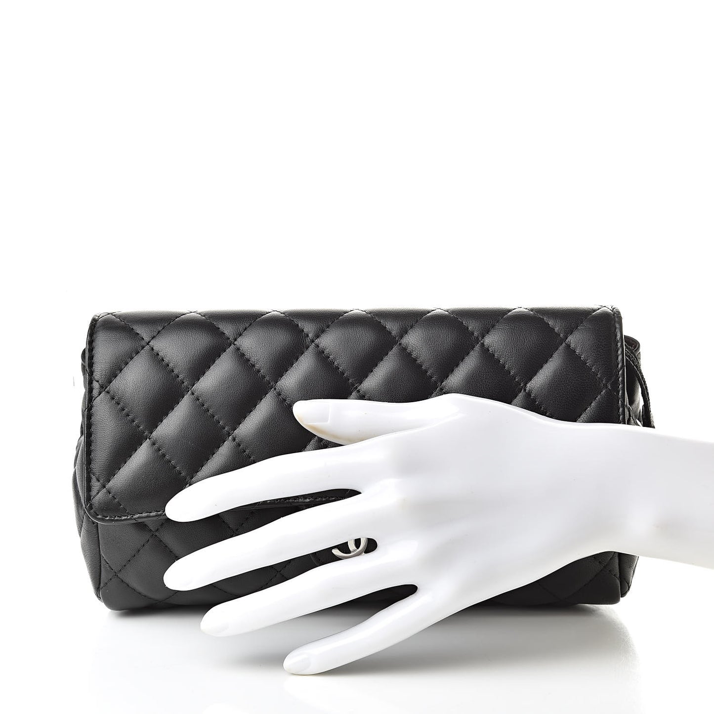 Lambskin Quilted Flap Cosmetic Case Black