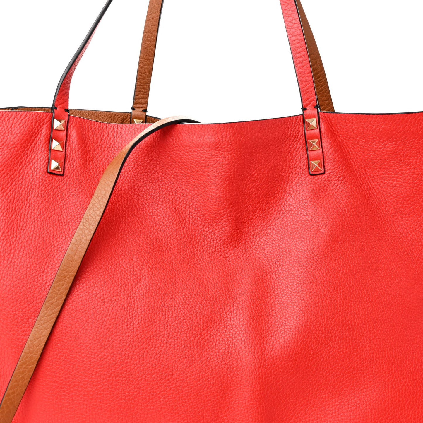 Pebbled Calfskin Medium Rockstud Reversible Tote Light Cuir Rosso Valentino