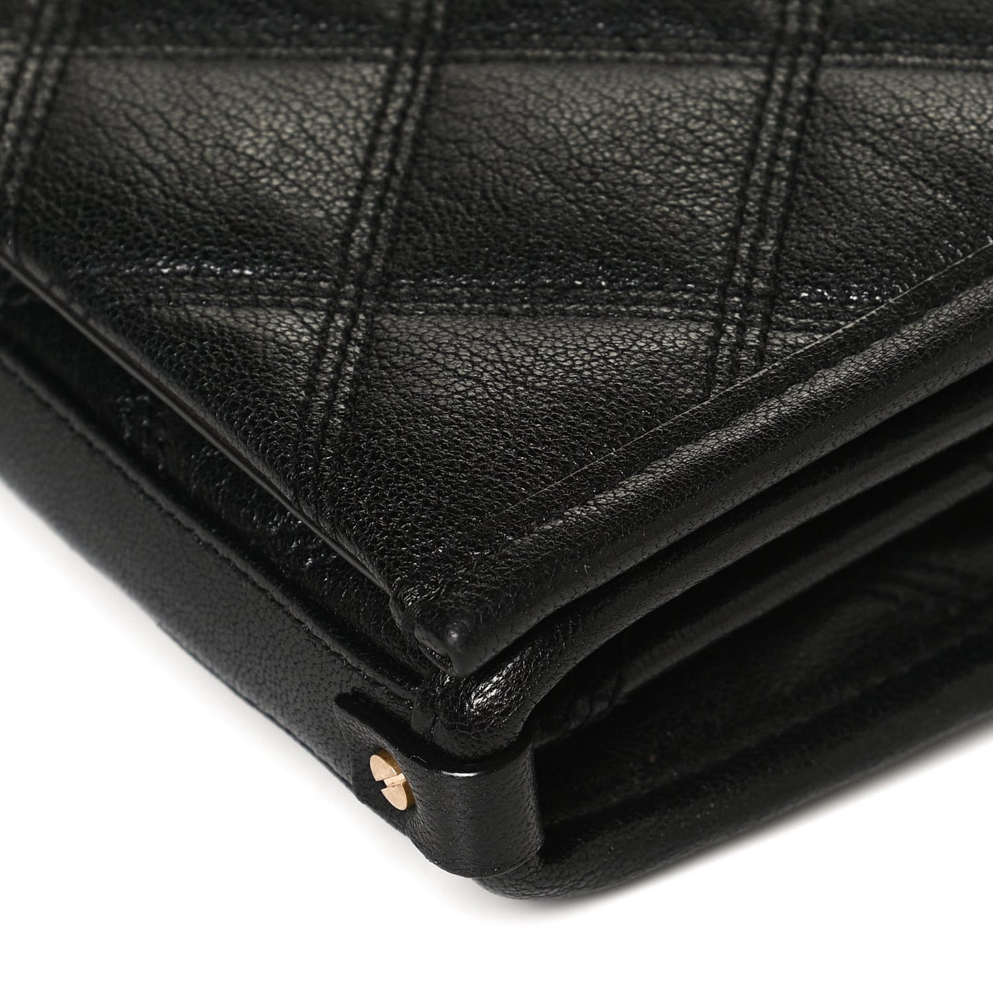 Lambskin Diamond Quilted Becky Chain Wallet Black