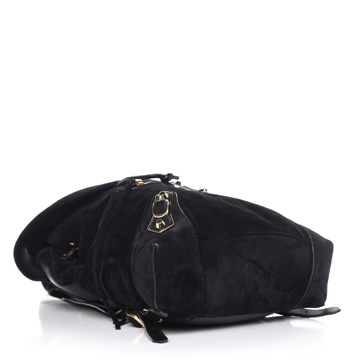 Baby Daim Suede Gold Metallic Edge Hardware Backpack Black