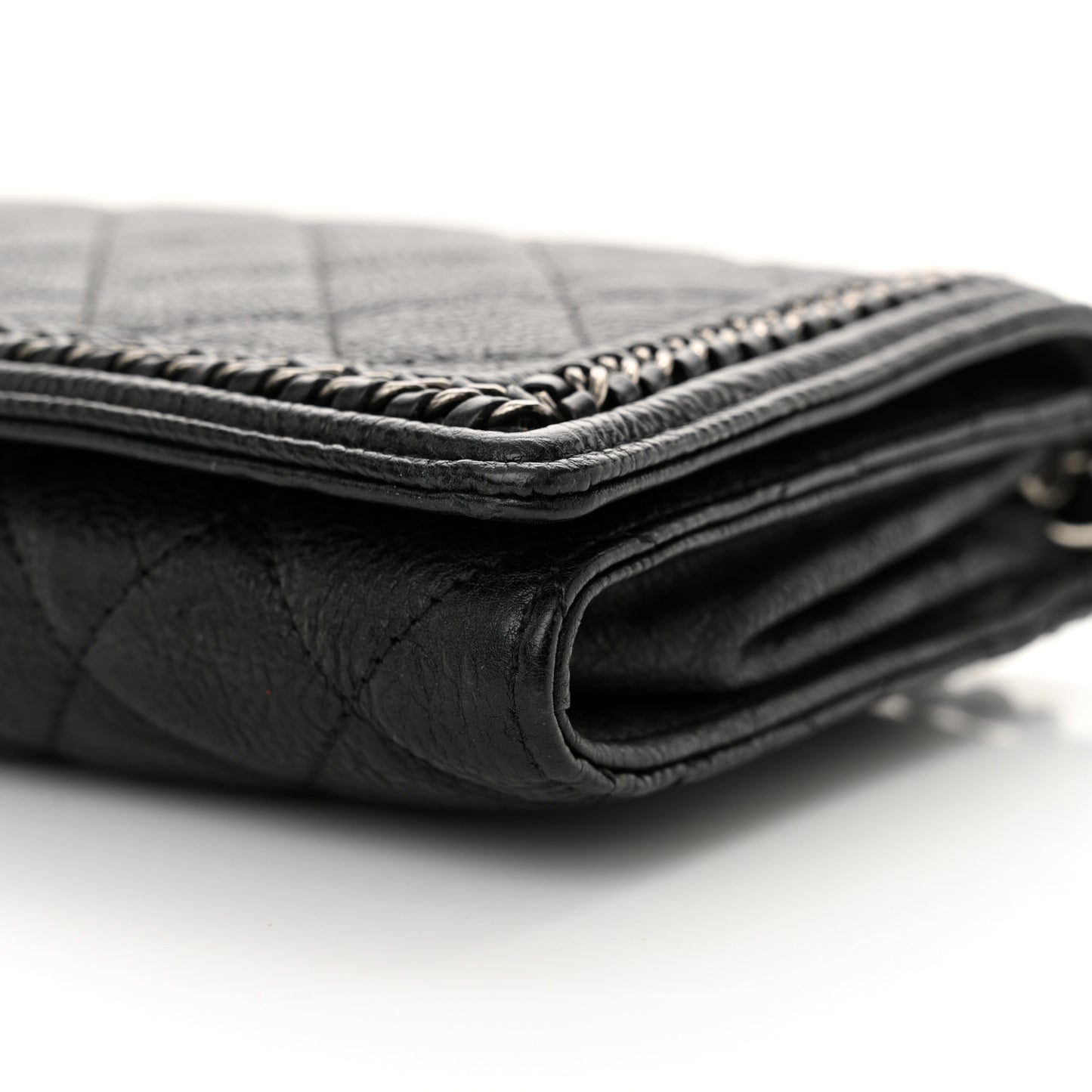 Calfskin Quilted Chain Around Boy Wallet On Removable Chain WOC Black