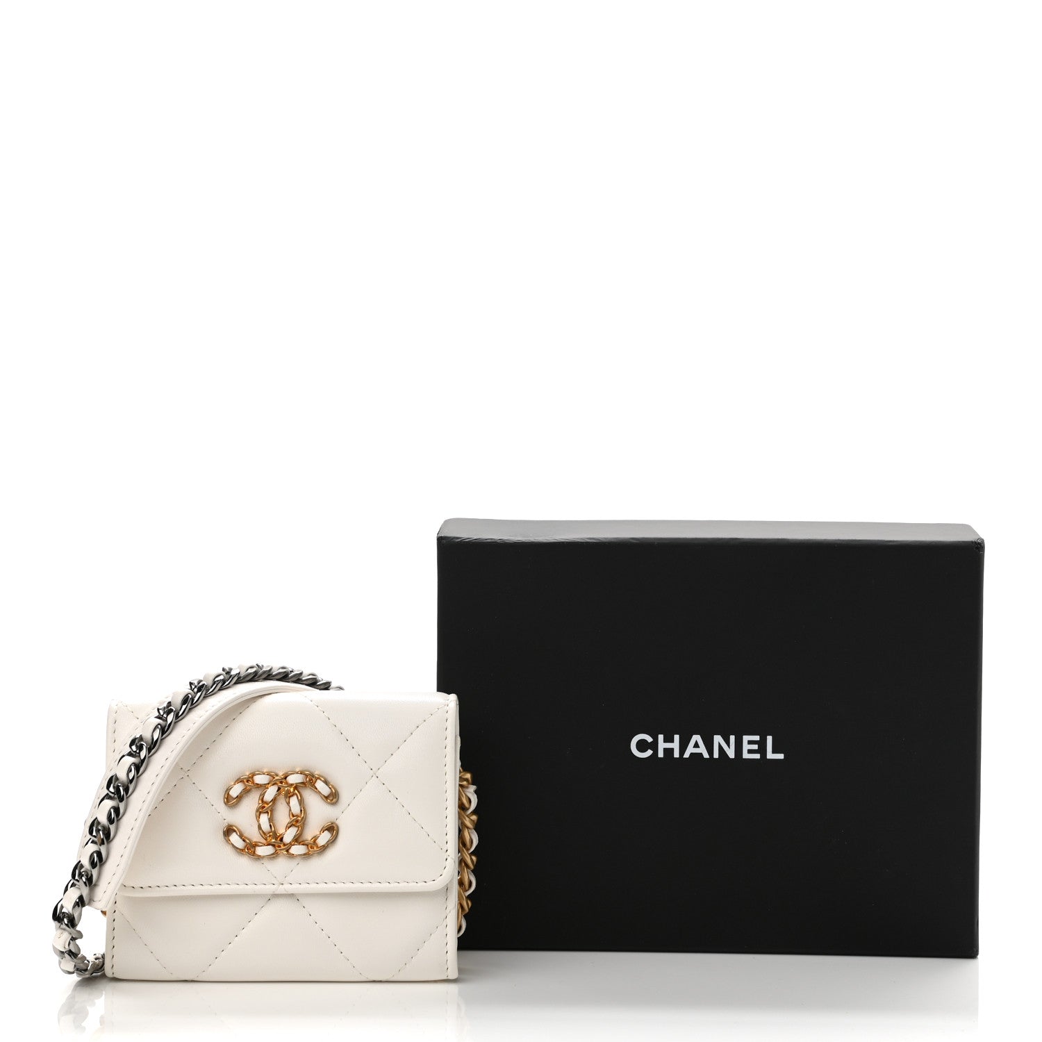 Chanel Lambskin Quilted Chanel 19 Flap Coin Purse With Chain White 12 of 12