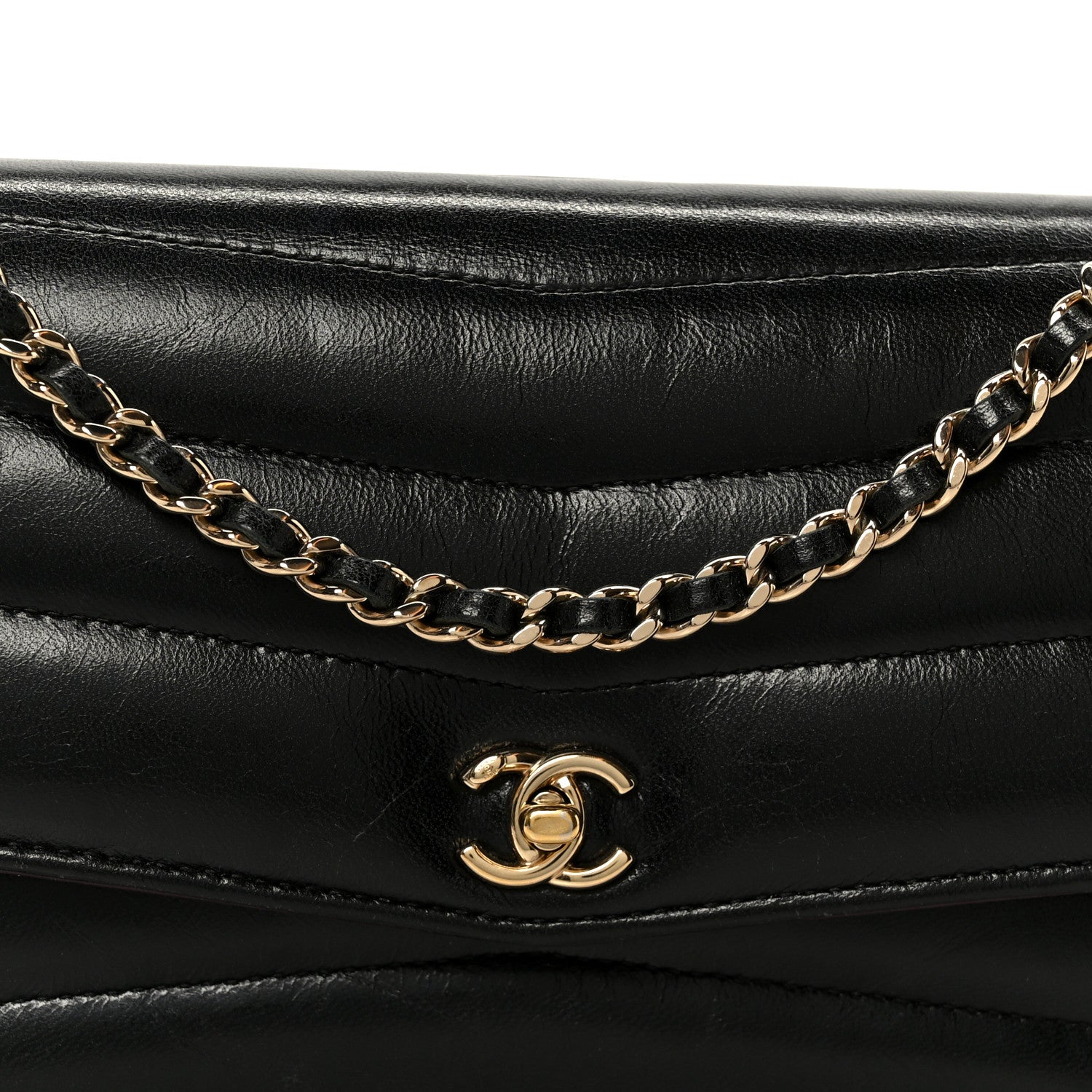 Chanel Lambskin Chevron Quilted Wallet On Chain WOC Black 9 of 11