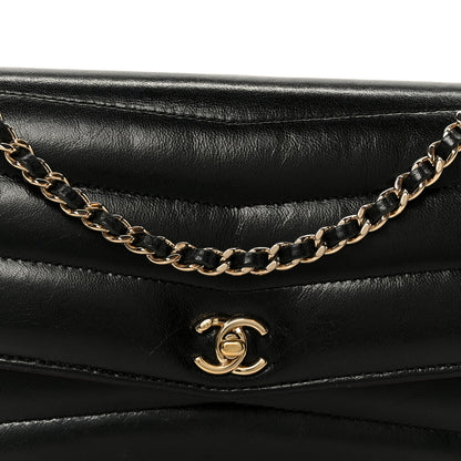 Chanel Lambskin Chevron Quilted Wallet On Chain WOC Black 9 of 11