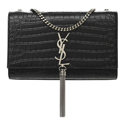 Saint Laurent Calfskin Crocodile Embossed Medium Classic Monogram Kate Tassel Satchel Black 1 of 10