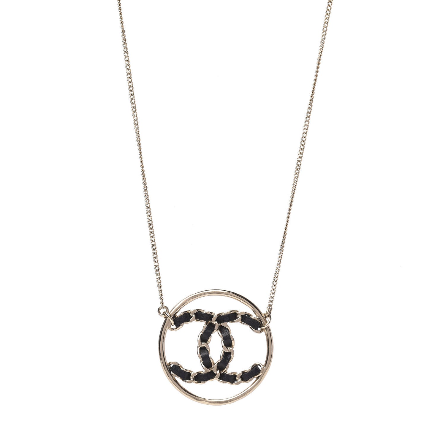 Lambskin CC Chain Necklace Gold Black