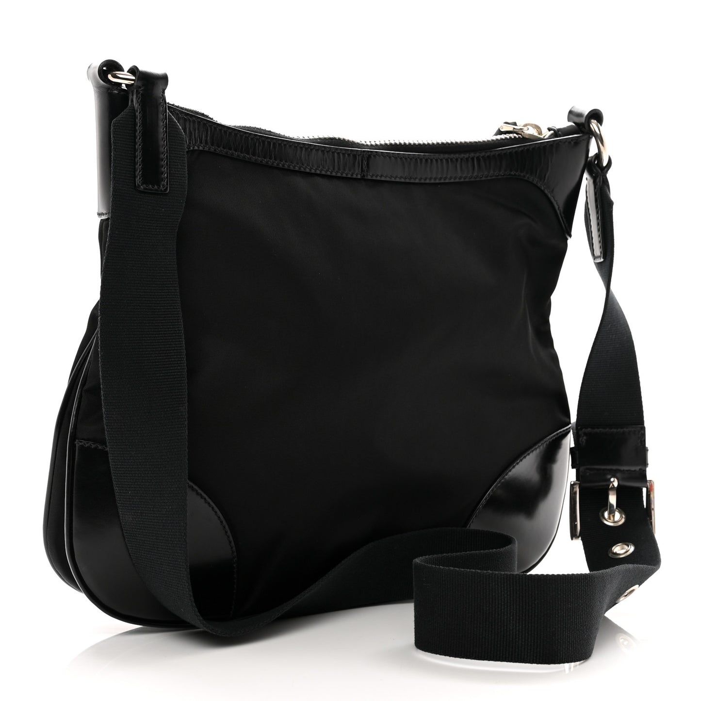 Tessuto Nylon Calfskin Flat Messenger Bag Black