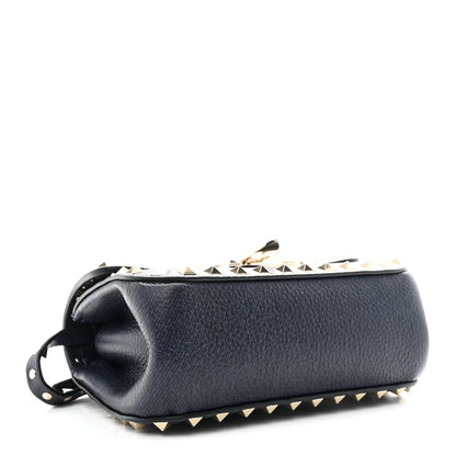 Valentino Garavani Pebbled Calfskin Mini Rockstud Crossbody Bag Navy Blue 4 of 9