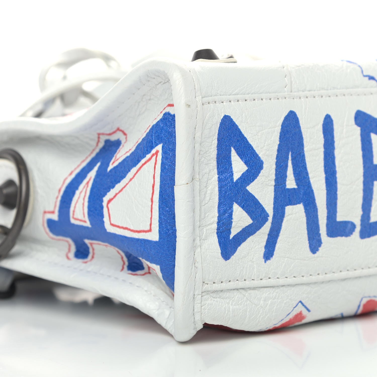 Balenciaga Agneau Graffiti All Over Classic Hardware Mini City White Bleu Rouge 8 of 9
