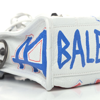 Balenciaga Agneau Graffiti All Over Classic Hardware Mini City White Bleu Rouge 8 of 9