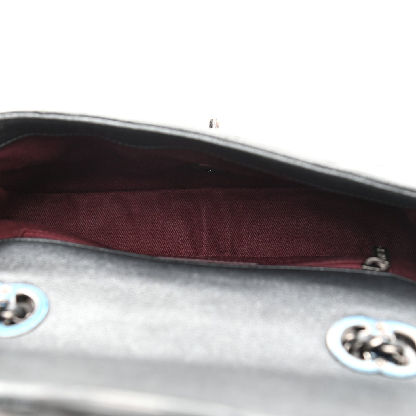 Iridescent Goatskin Quilted Small CC Eyelet Flap Dark Silver