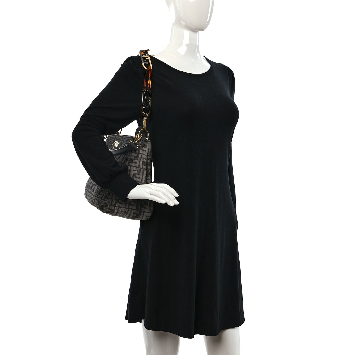 Chenille Vitello Seta Plexiglass FF Fendi O'Lock Zipper Anthracite Asfalto
