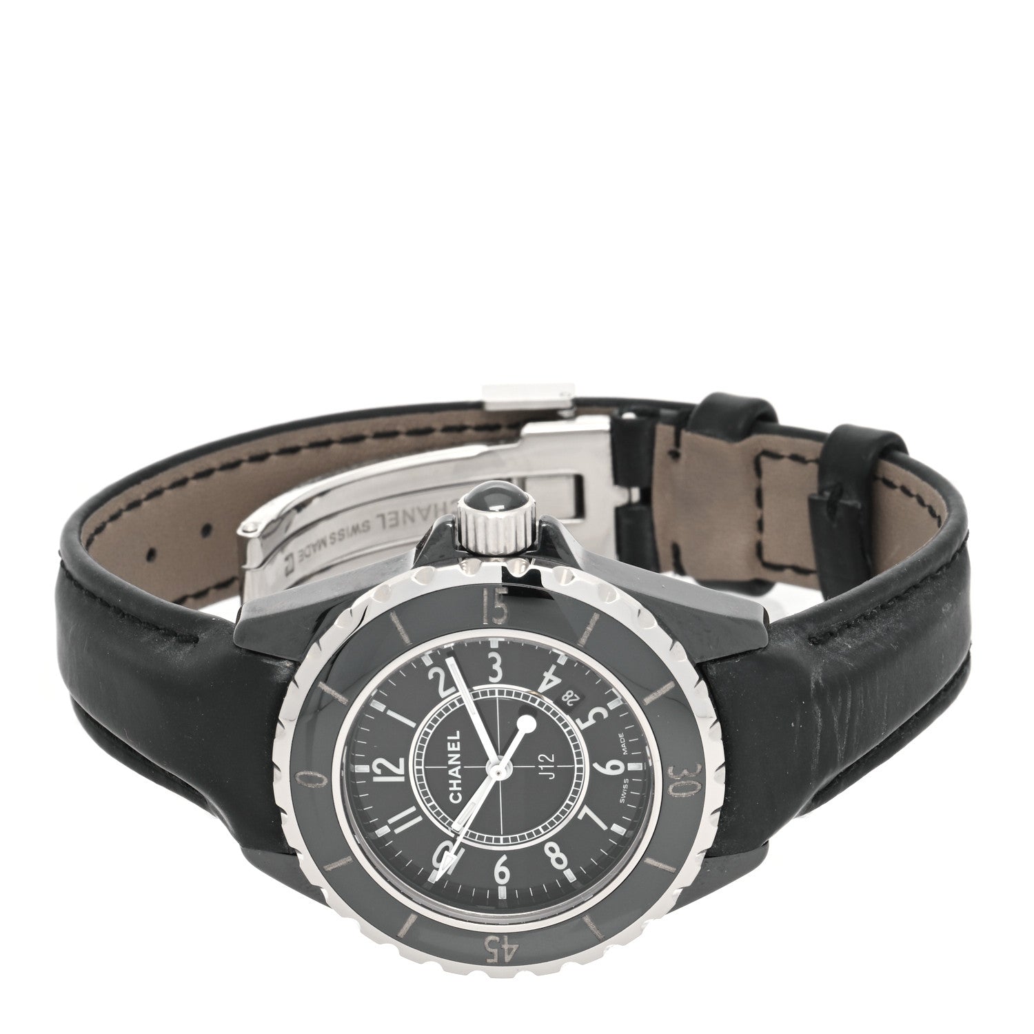 Chanel Stainless Steel Ceramic Calfskin 33mm J12 Quartz Watch Black 2 of 8