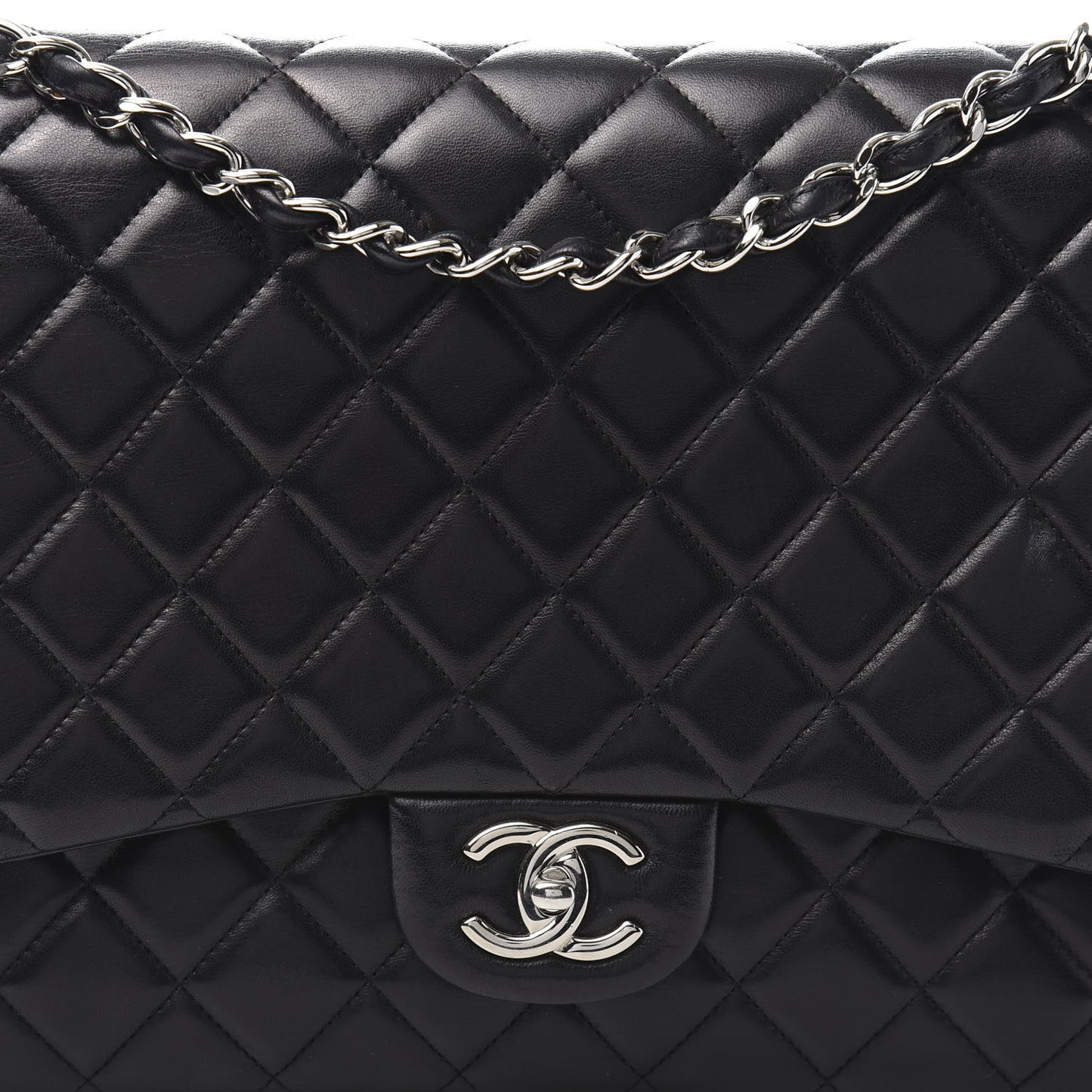 Lambskin Quilted Maxi Double Flap Black