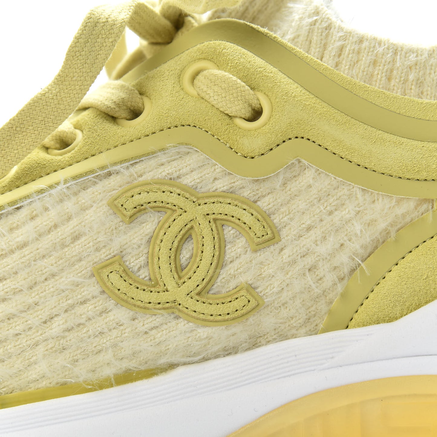 Suede Calfskin Stretch Fabric CC Sneakers 37.5 Yellow