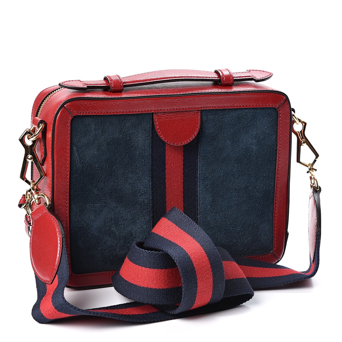 Suede Calfskin Web Small Ophidia Top Handle Shoulder Bag New Blue Romantic Cherry