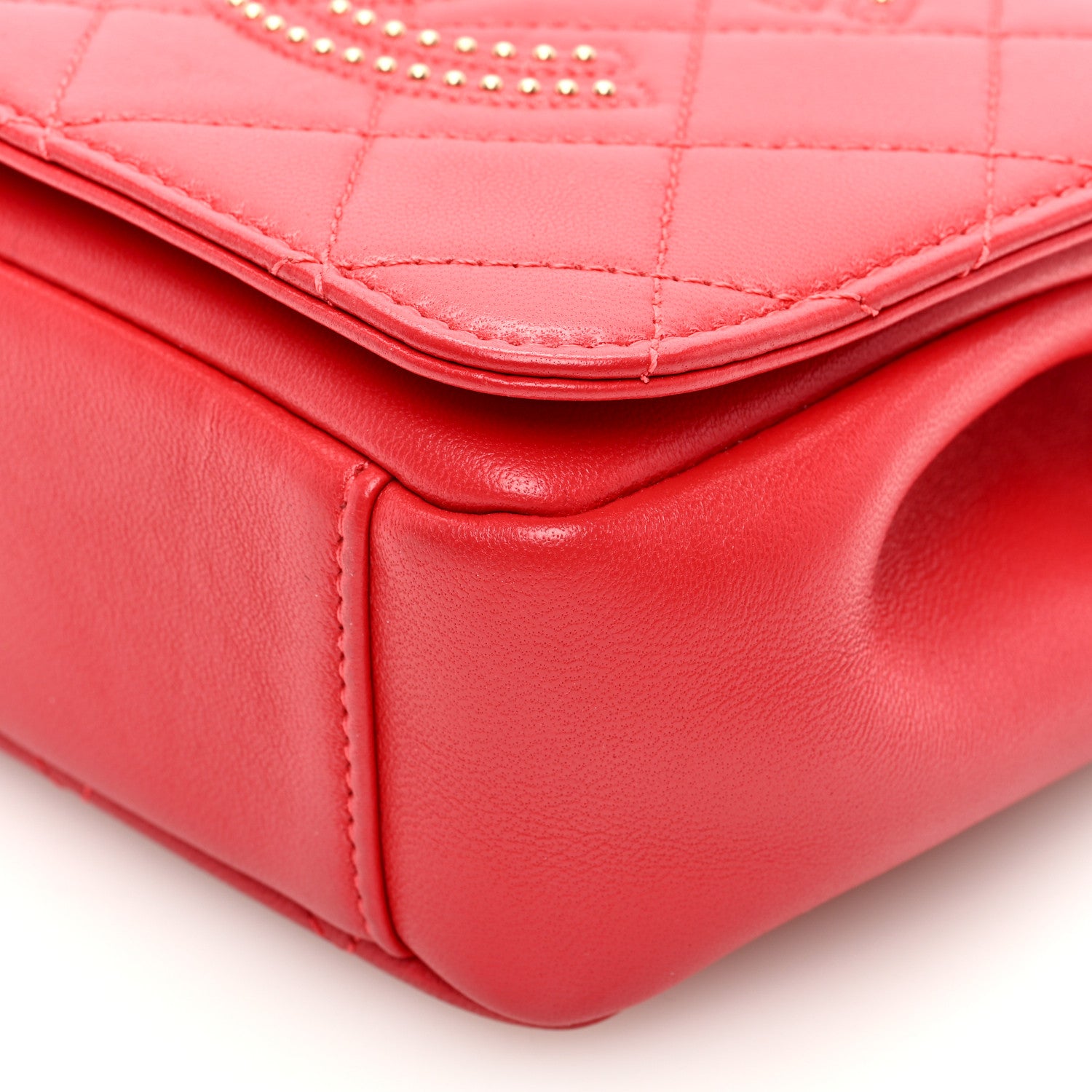 Chanel Lambskin Quilted Studded Beauty Begins Flap Red 10 of 10