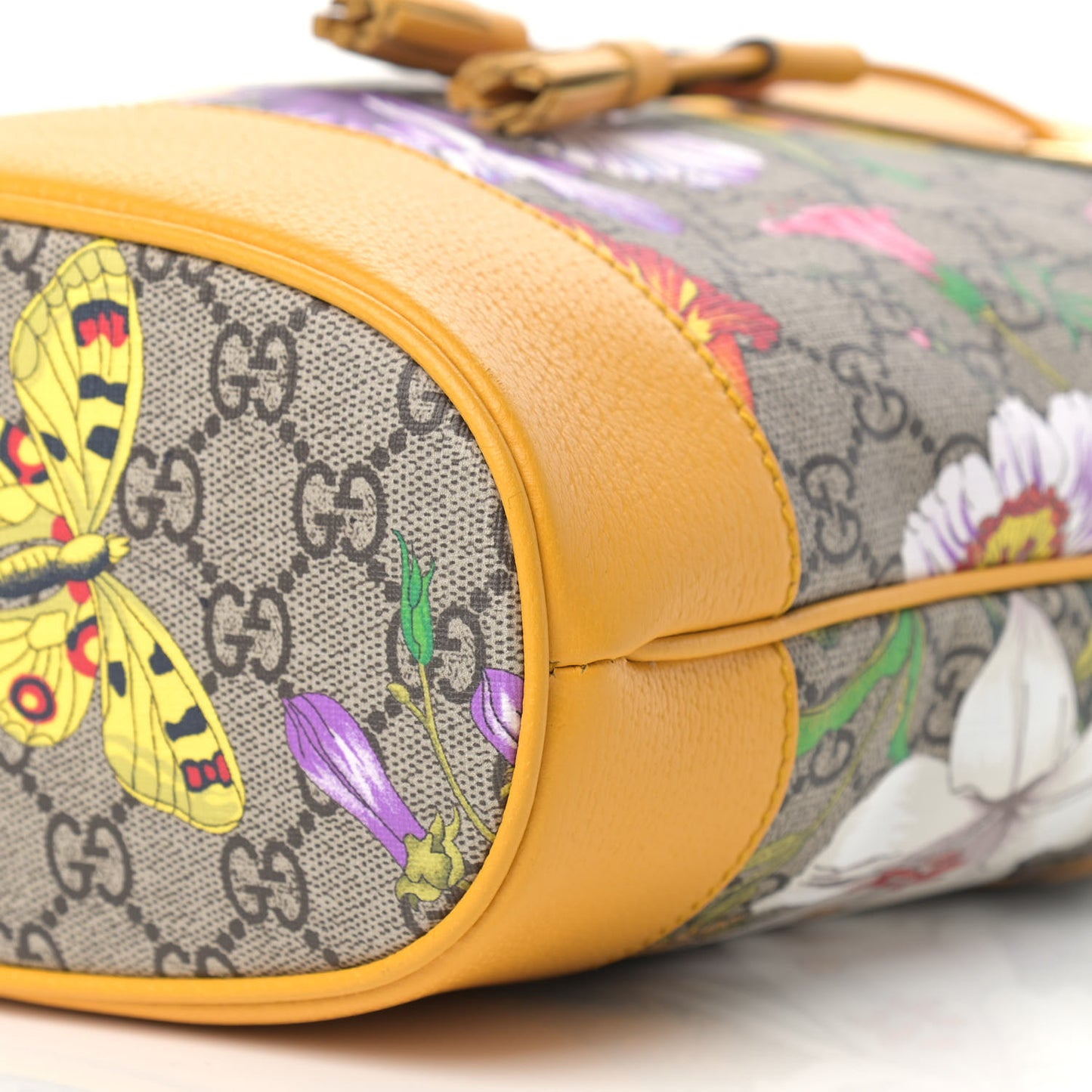 GG Supreme Monogram Flora Small Ophidia Bucket Bag Beige Multicolor Crop
