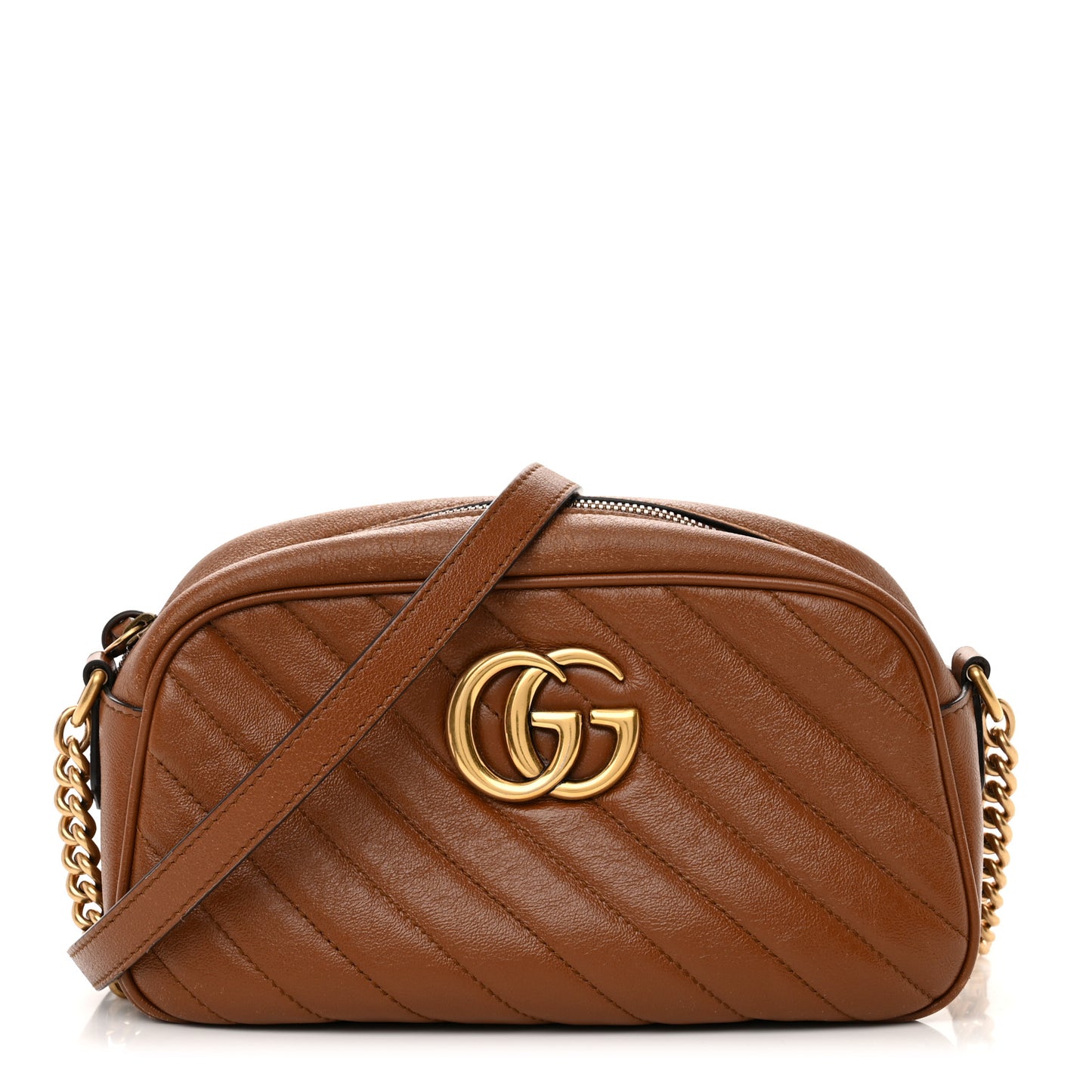 Glazed Calfskin Matelasse Diagonal Small GG Marmont Chain Shoulder Bag Cuir