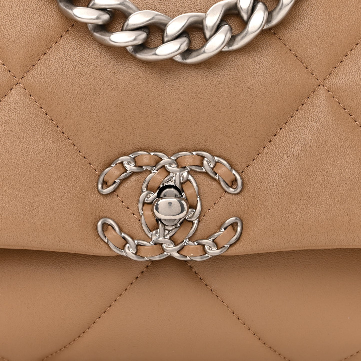 Lambskin Quilted Medium Chanel 19 Flap Dark Beige