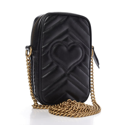 Gucci Calfskin Matelasse Mini GG Marmont Crossbody Bag Black 3 of 10